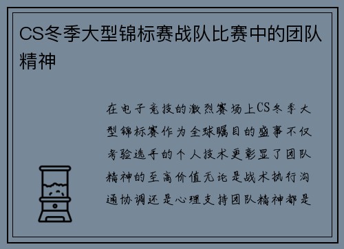 CS冬季大型锦标赛战队比赛中的团队精神
