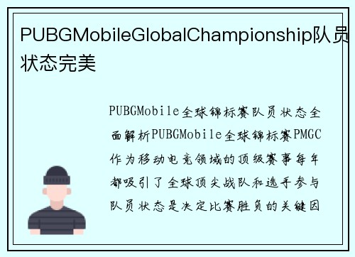 PUBGMobileGlobalChampionship队员状态完美