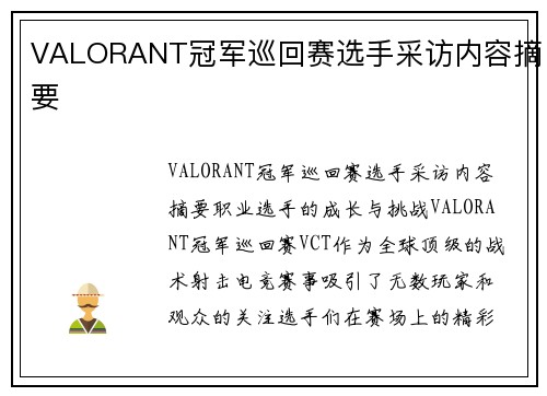 VALORANT冠军巡回赛选手采访内容摘要